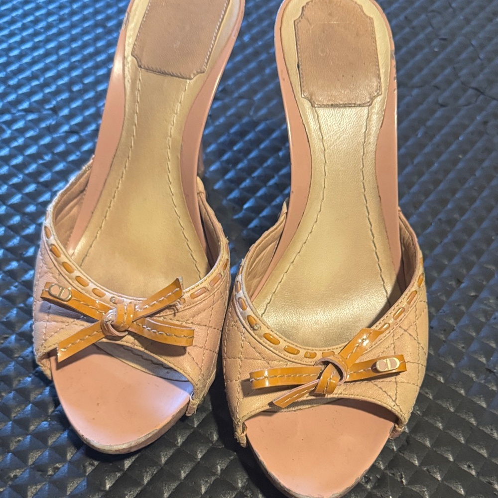Dior Pink Open-Toe Slip-On Mules with Bow Accent